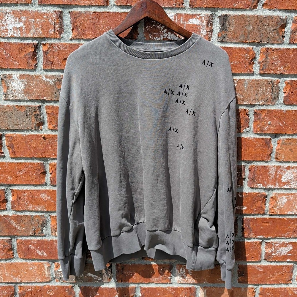 Armani Exchange Sweatshirt Mens XL Grey Multi Logo Armani Sustainability Project